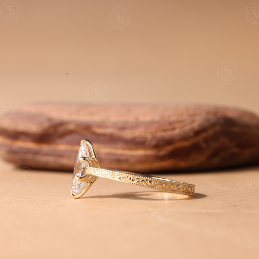 Marquise Lab diamond Milgrain Engagement ring