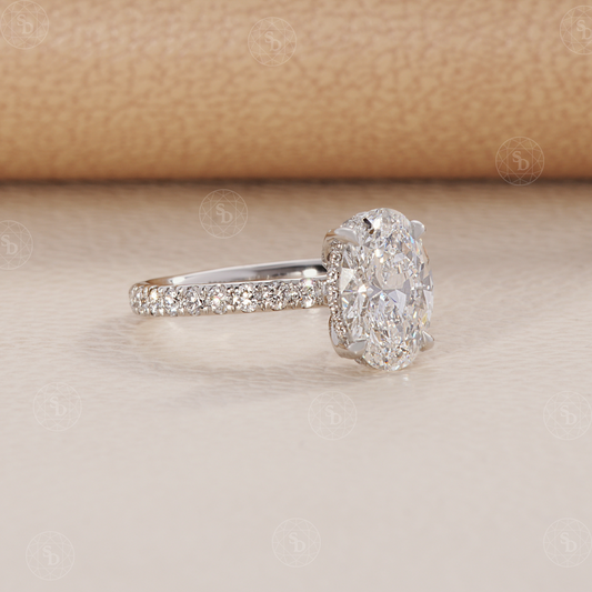 Oval Diamond Tulip Basket Ring with Pave Diamond