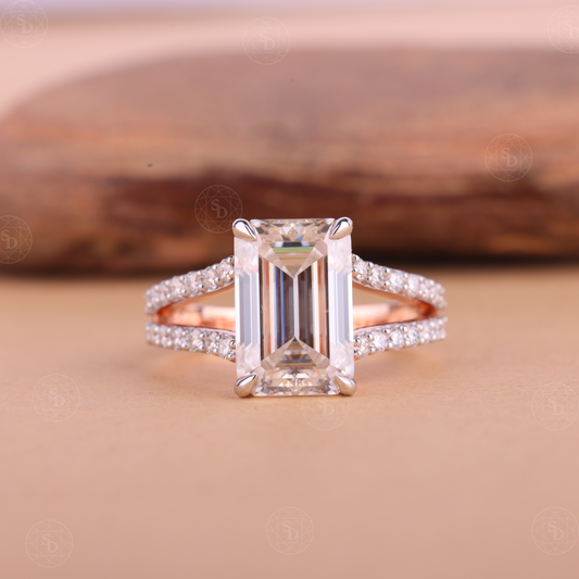 Emerald Cut Lab-Grown Diamond Vintage Split Shank Ring