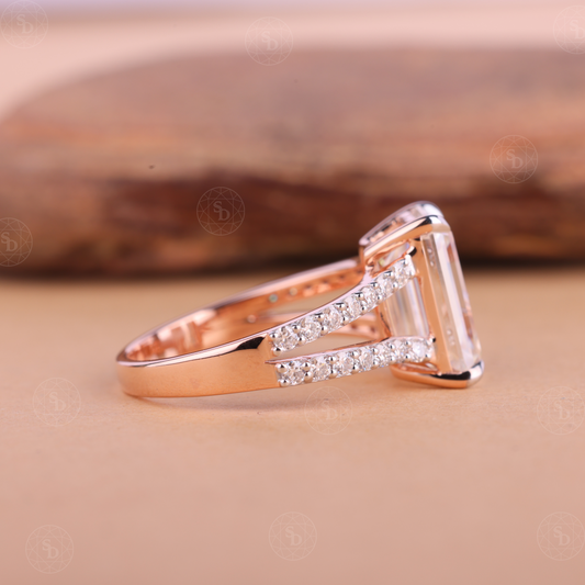 Emerald Cut Lab-Grown Diamond Vintage Split Shank Ring