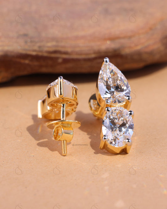 Lab-Grown Diamond Dangle Earrings: 14K Gold Pear & Oval Cut