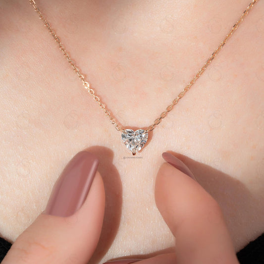 Heart Cut Moissanite Pendant Necklace: Solid Gold or Sterling Silver