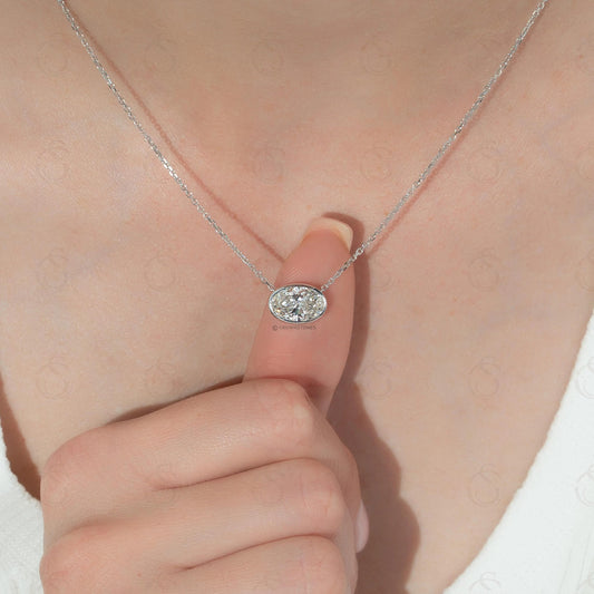 East West Oval Lab Diamond Solitaire Necklace: Bezel Set, Solid Gold