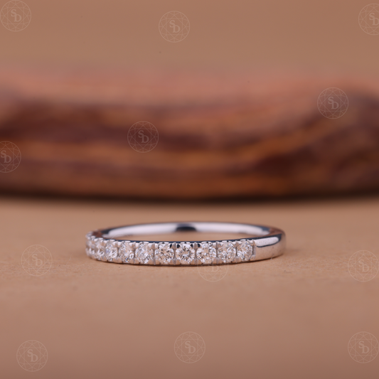 Lab-Grown Diamond Half Eternity Wedding Band Micro Pave Stacking Ring