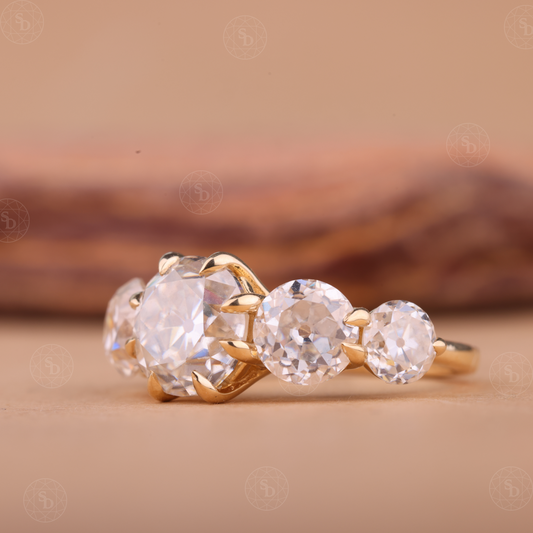 14K gold anniversary band with old mine cut lab-grown diamonds