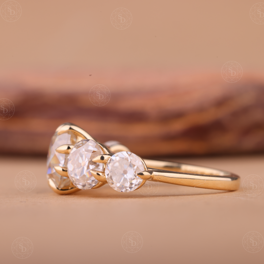 14K gold anniversary band with old mine cut lab-grown diamonds