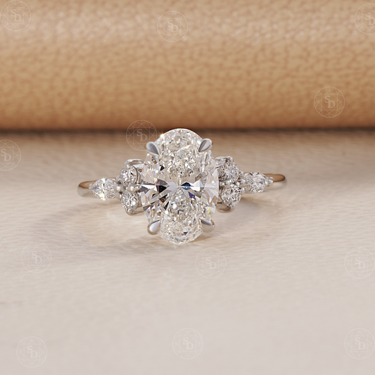 Oval Lab diamond Engagement ring with accent diamond lower basket setting