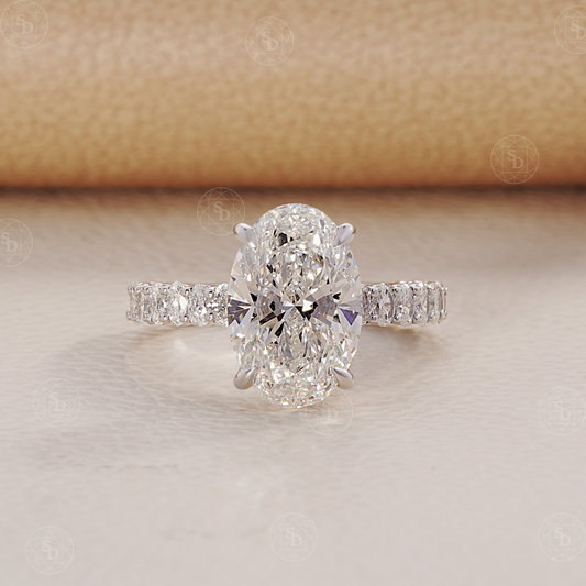 Oval Lab Diamond Engagement ring with custom cut oval eternity band