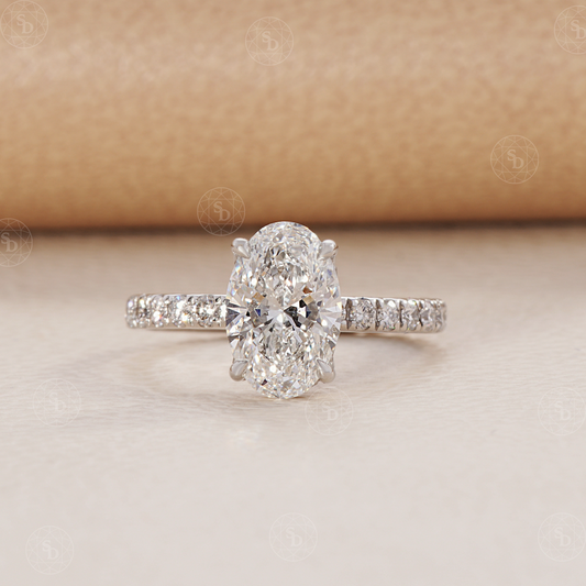 Oval Diamond Tulip Basket Ring with Pave Diamond