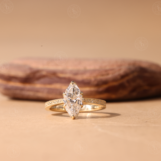 Marquise Lab diamond Milgrain Engagement ring