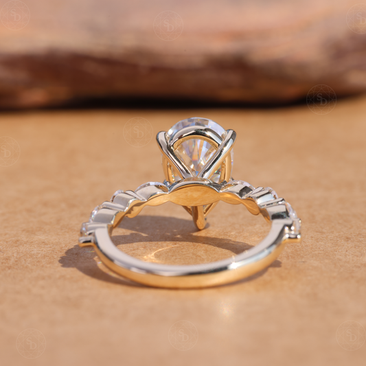 2 CT Pear Cut Lab Diamond Engagement Ring: Marquis & Round Diamond Accent