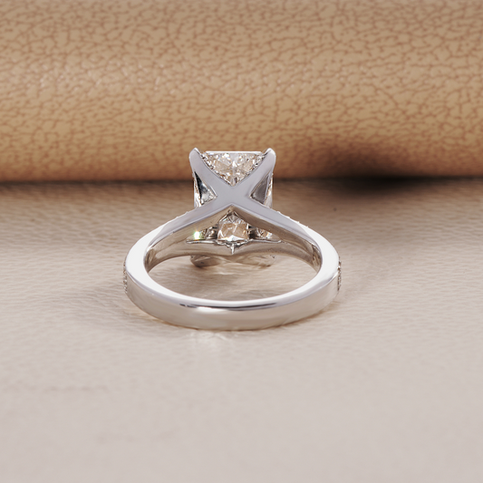 Radiant Lab Diamond Engagement ring with splitshank and diamonds on band