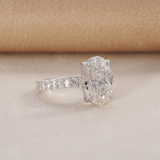Oval Lab Diamond Engagement ring with custom cut oval eternity band