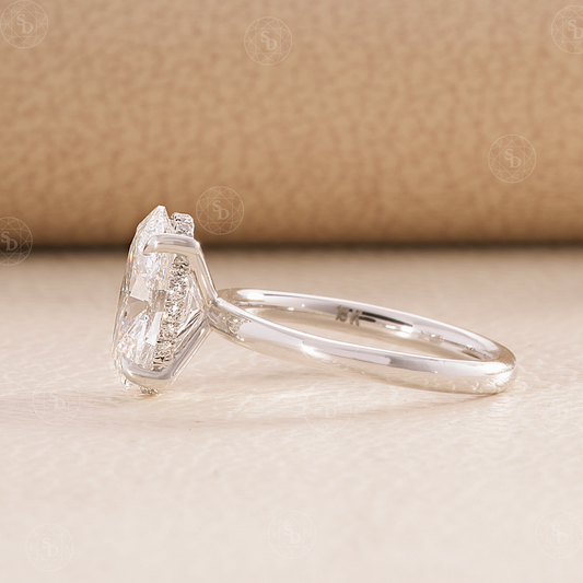 Oval Lab diamond Engagement ring with hidden halo and plain band