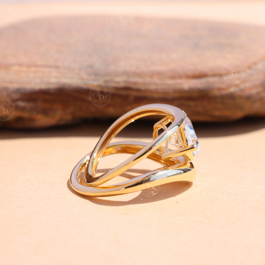 East-West PearCut Lab-Grown Diamond Engagement Ring Set, 14K Gold Stackable Wedding Band