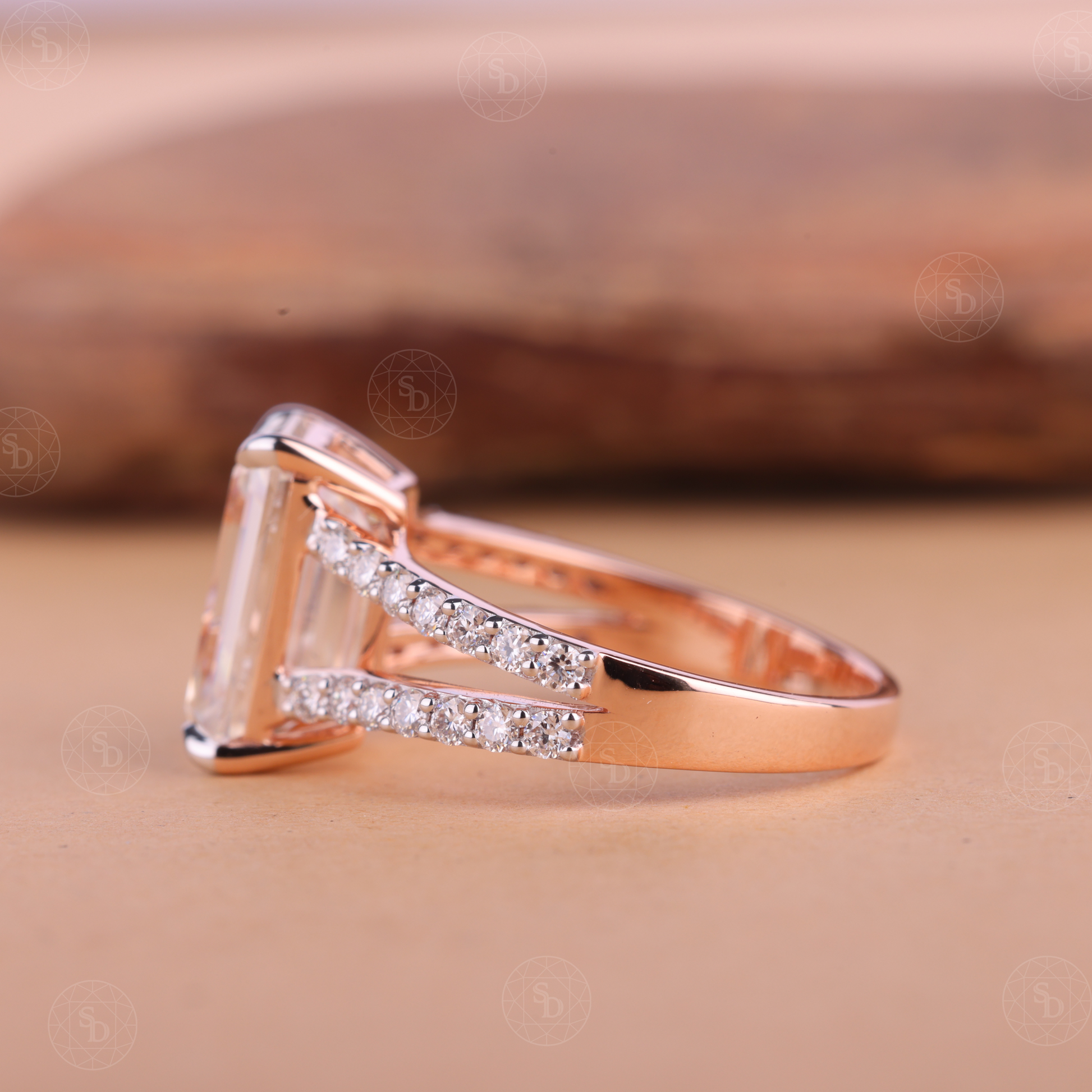 Emerald Cut Lab-Grown Diamond Vintage Split Shank Ring