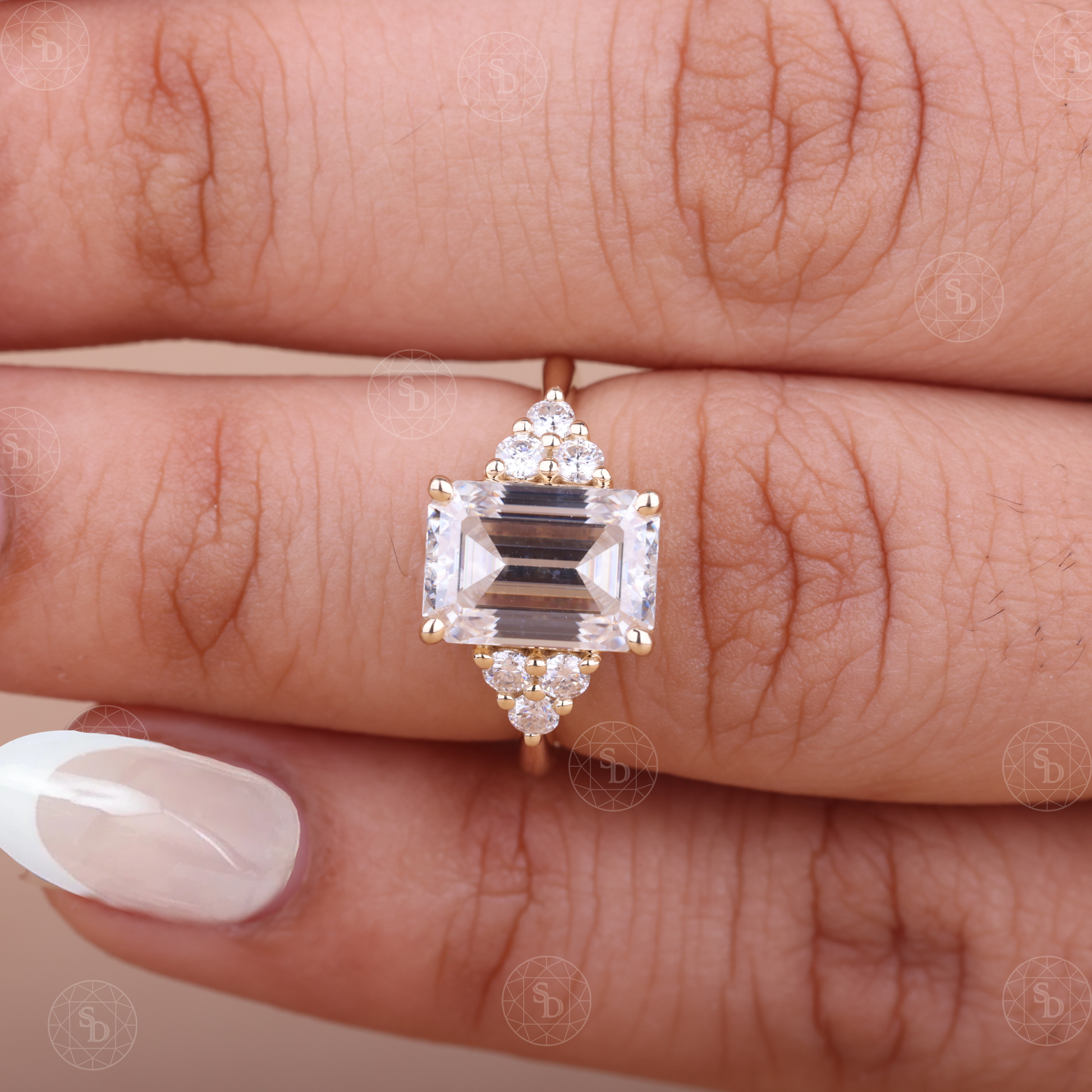 emerald-cut-lab-grown-engagement-ring-vintage-14K-gold-promise-ring-satyam-diamonds