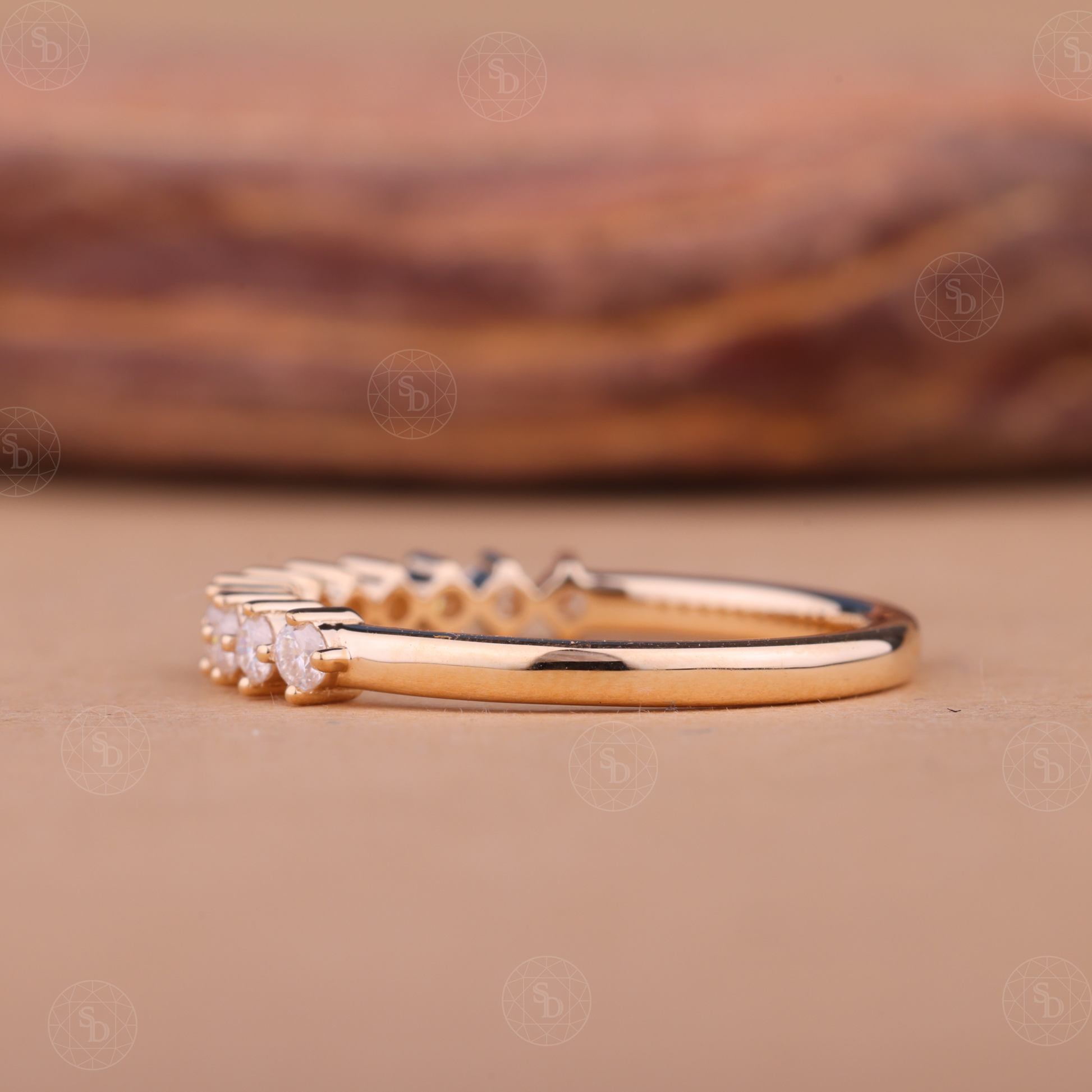 Half eternity floating bubble lab-grown diamond wedding band in 14K gold