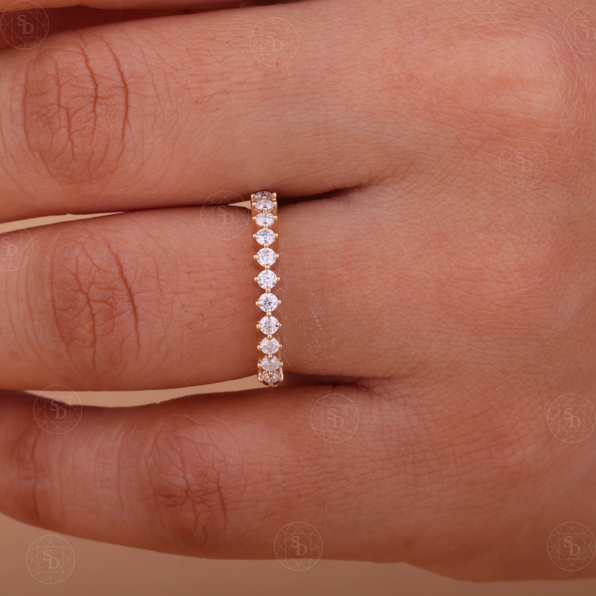 Half eternity floating bubble lab-grown diamond wedding band in 14K gold