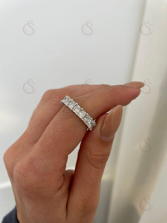 14K Gold Radiant Cut Moissanite Full Eternity Wedding Band