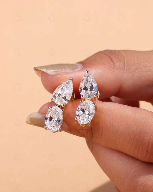 Lab-Grown Diamond Dangle Earrings: 14K Gold Pear & Oval Cut