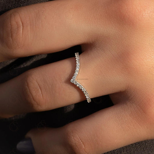 Curved Moissanite Wedding Band: Delicate Pave Set, Solid Gold