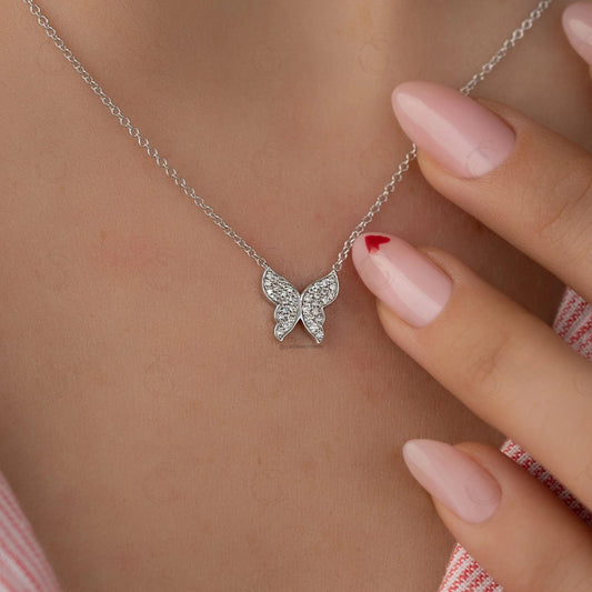 14K Gold Diamond Butterfly Necklace: Delicate Animal Pendant