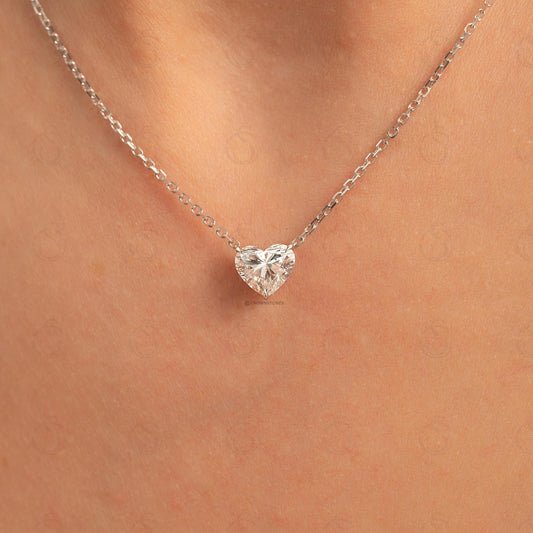 Heart Cut Moissanite Pendant Necklace: Solid Gold or Sterling Silver