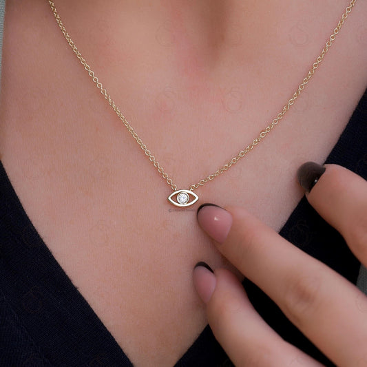 18k Gold Vermeil Evil Eye Necklace: Moissanite Diamond Pendant