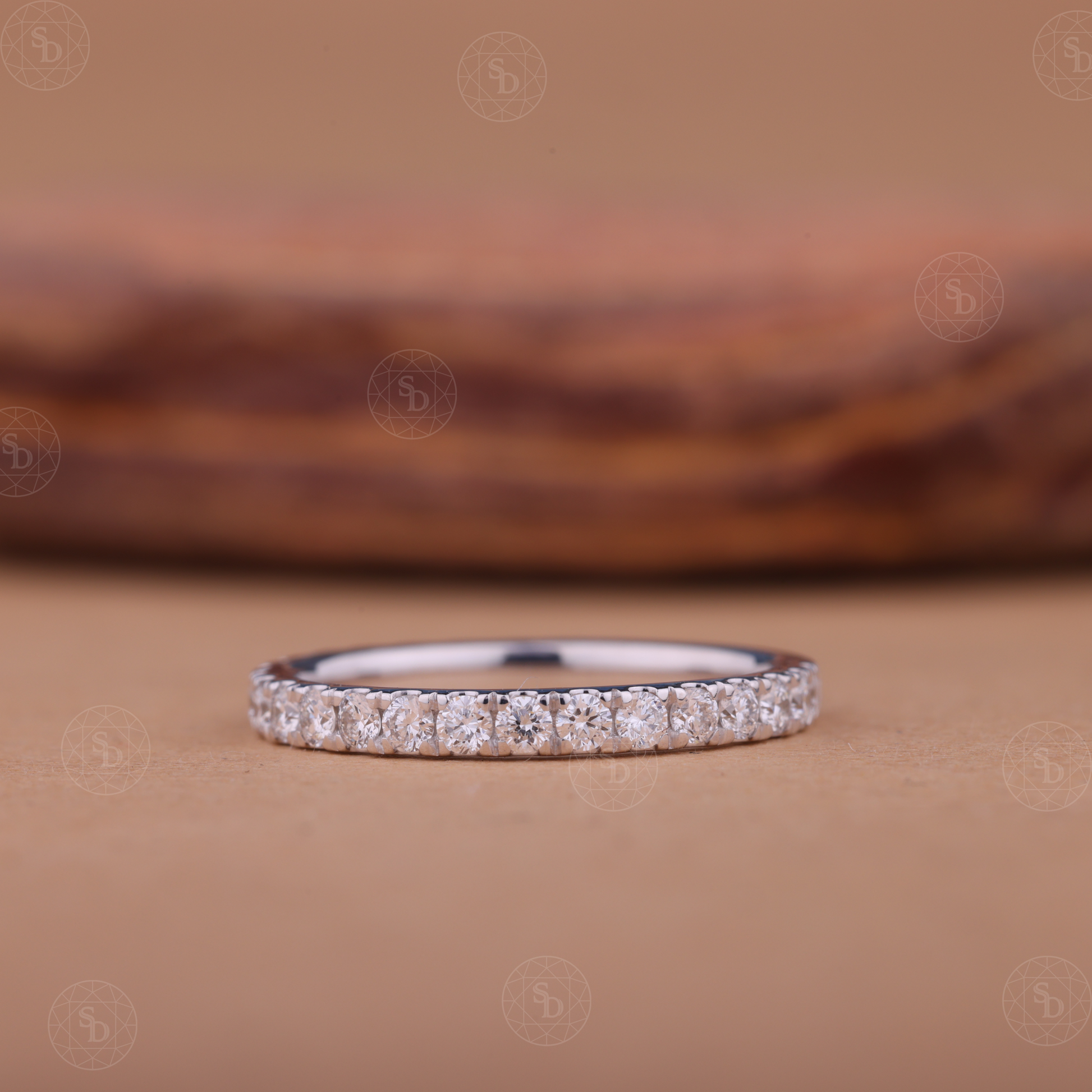 Lab-Grown Diamond Half Eternity Wedding Band Micro Pave Stacking Ring