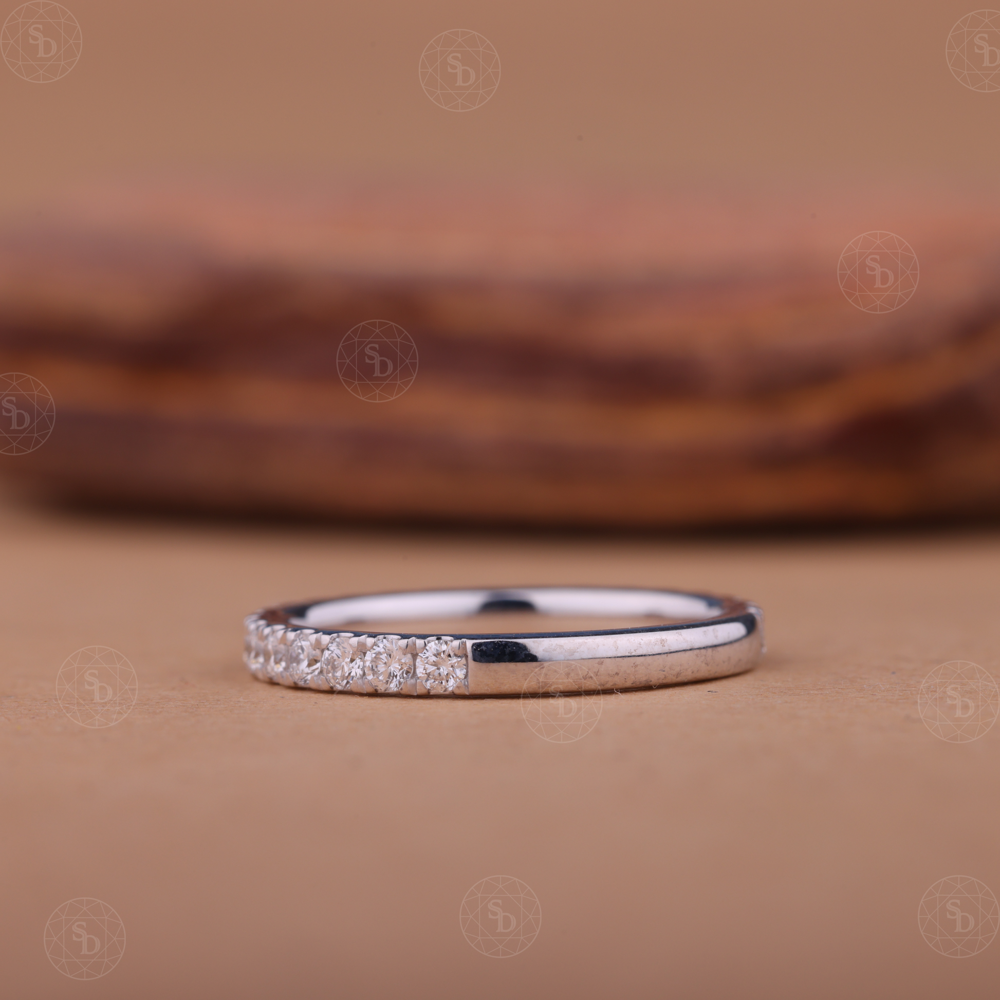 Lab-Grown Diamond Half Eternity Wedding Band Micro Pave Stacking Ring