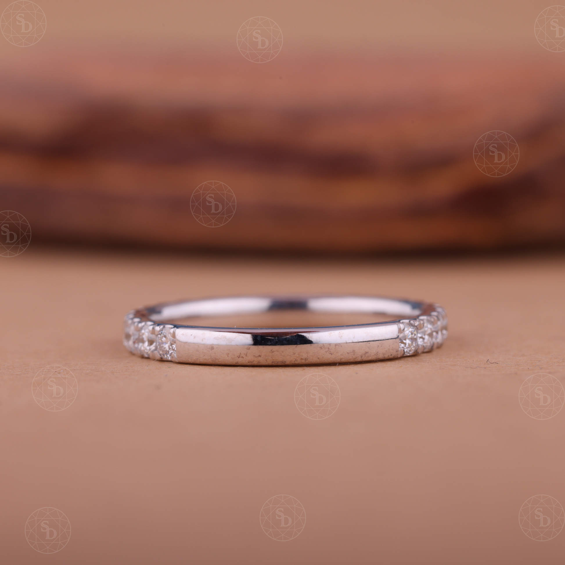 Lab-Grown Diamond Half Eternity Wedding Band Micro Pave Stacking Ring