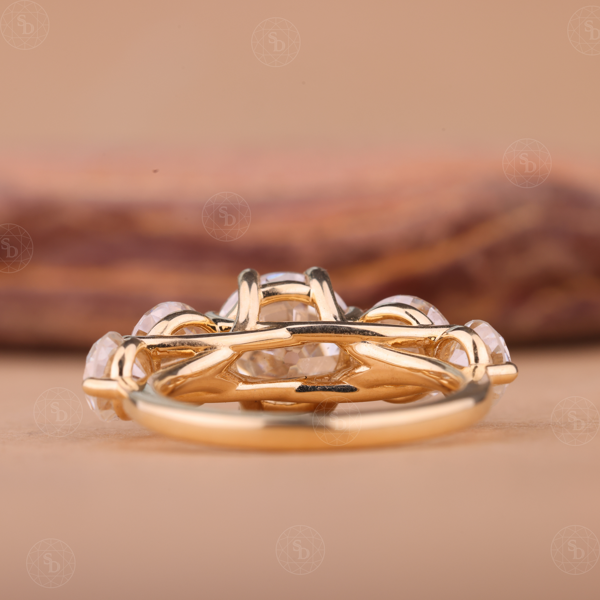 14K gold anniversary band with old mine cut lab-grown diamonds