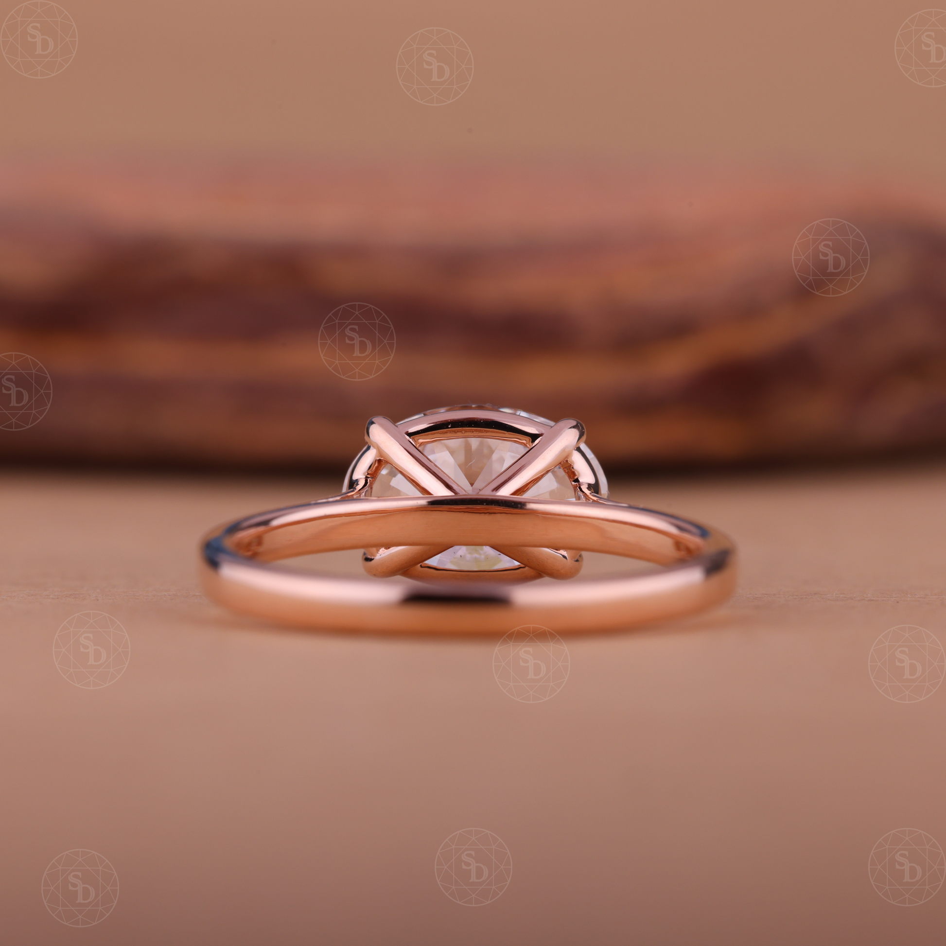 Oval lab-grown diamond engagement ring with east-west solitaire setting in gold