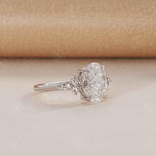 Oval Lab diamond Engagement ring with accent diamond lower basket setting