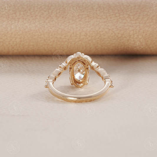 Oval Lab Diamond Engagement ring with Alternate round and marquise tension setting