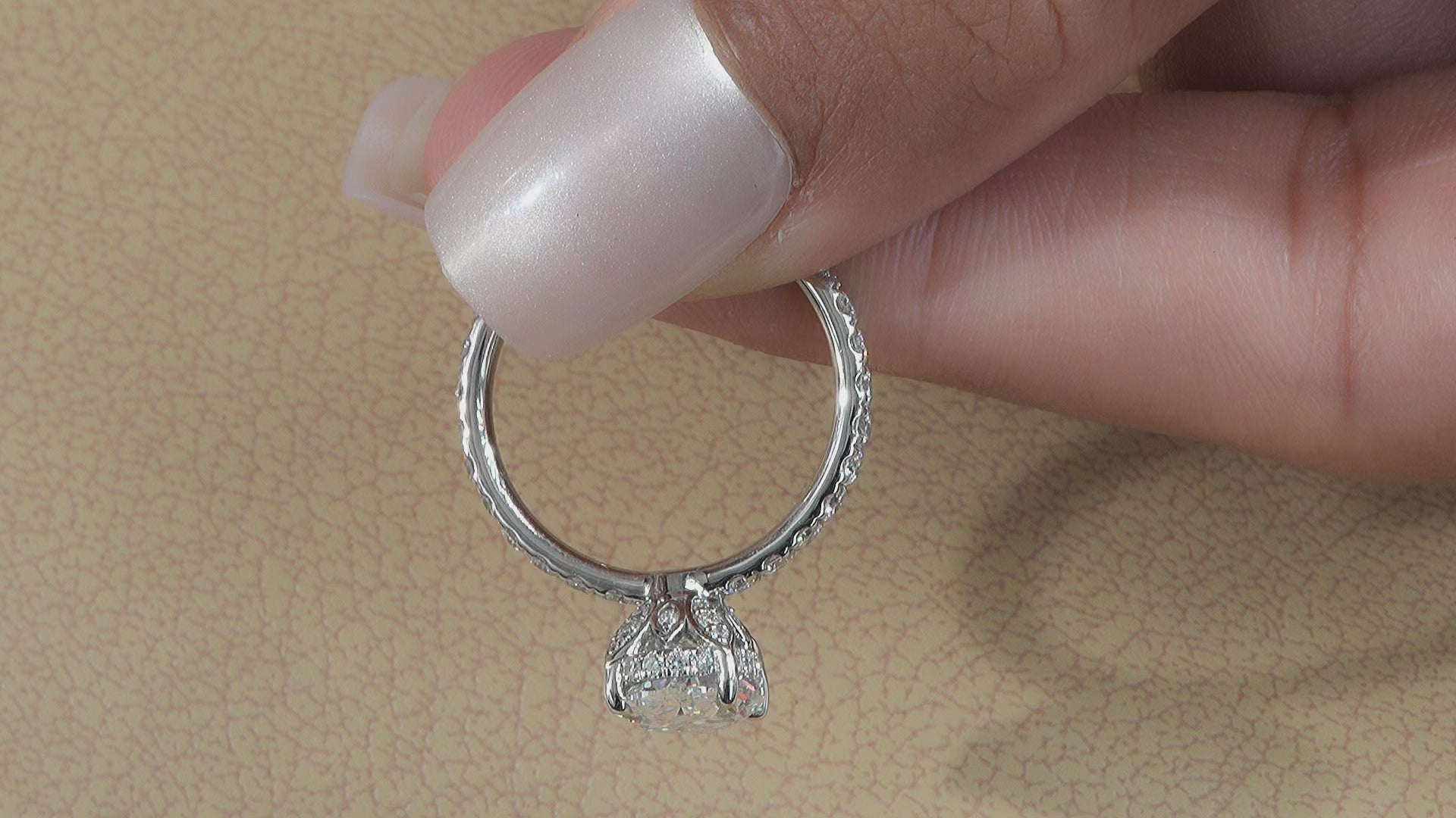 Oval Diamond Tulip Basket Ring with Pave Diamond