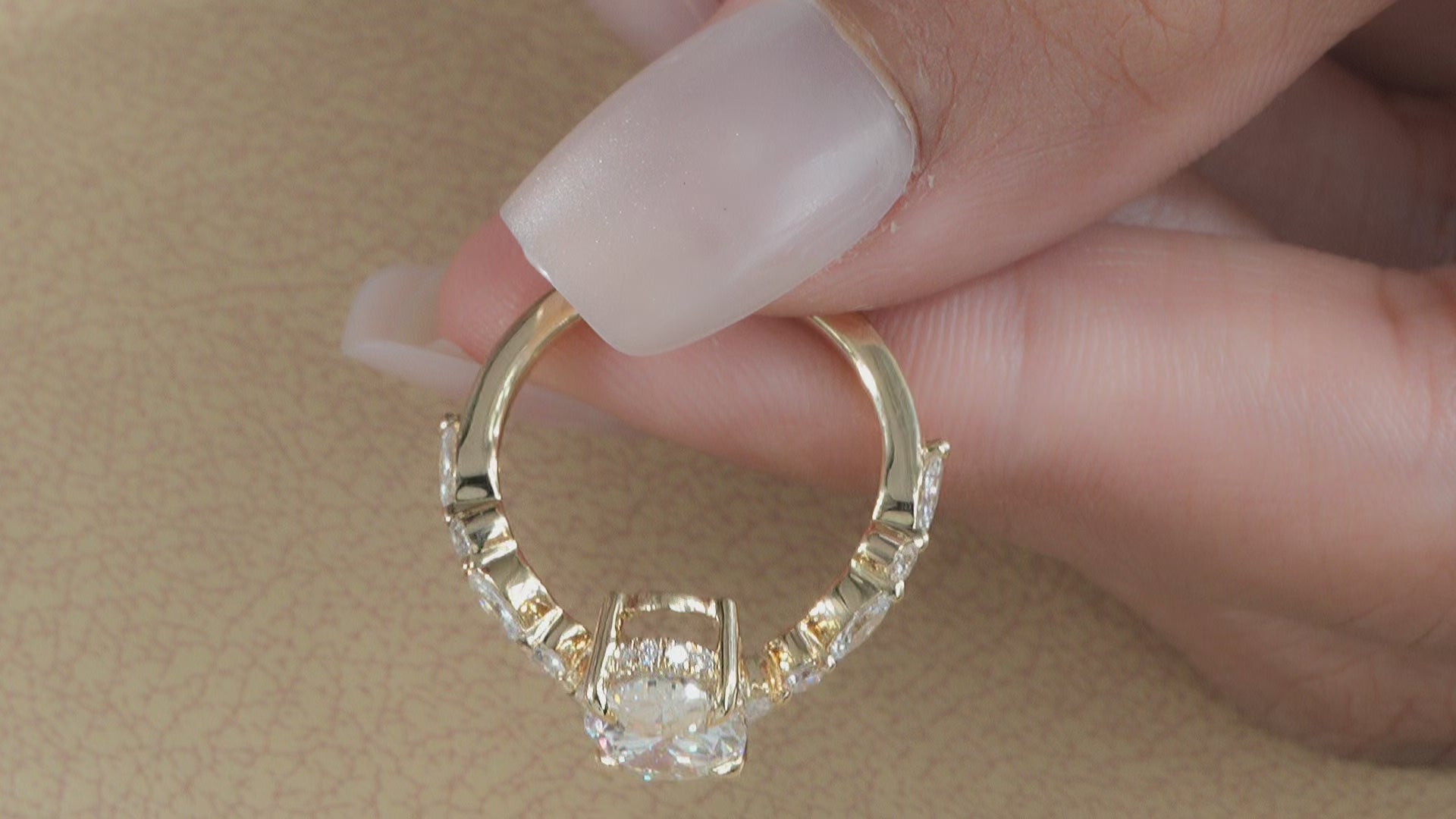 Oval Lab Diamond Engagement ring with Alternate round and marquise tension setting