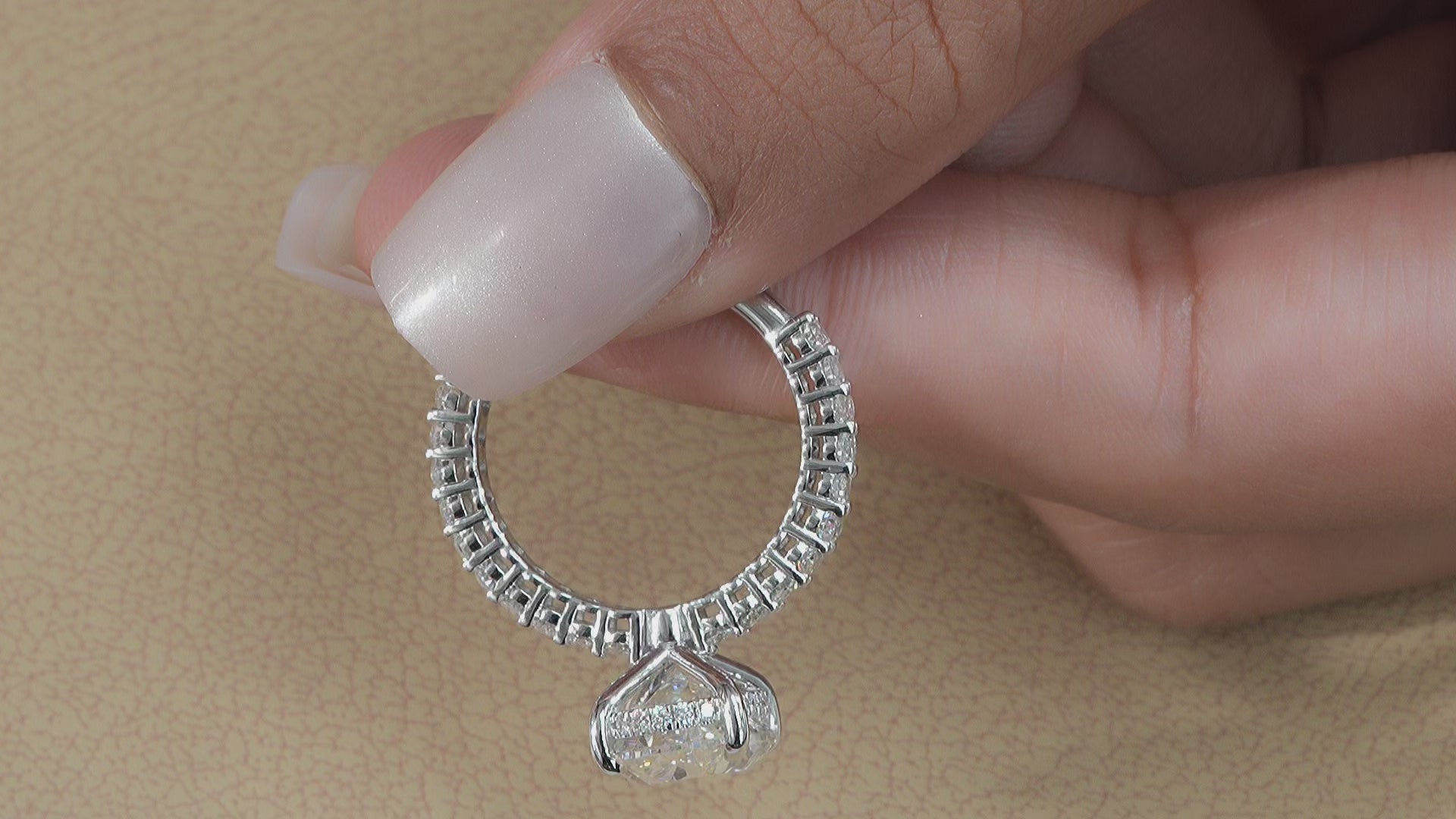 Oval Lab Diamond Engagement ring with custom cut oval eternity band