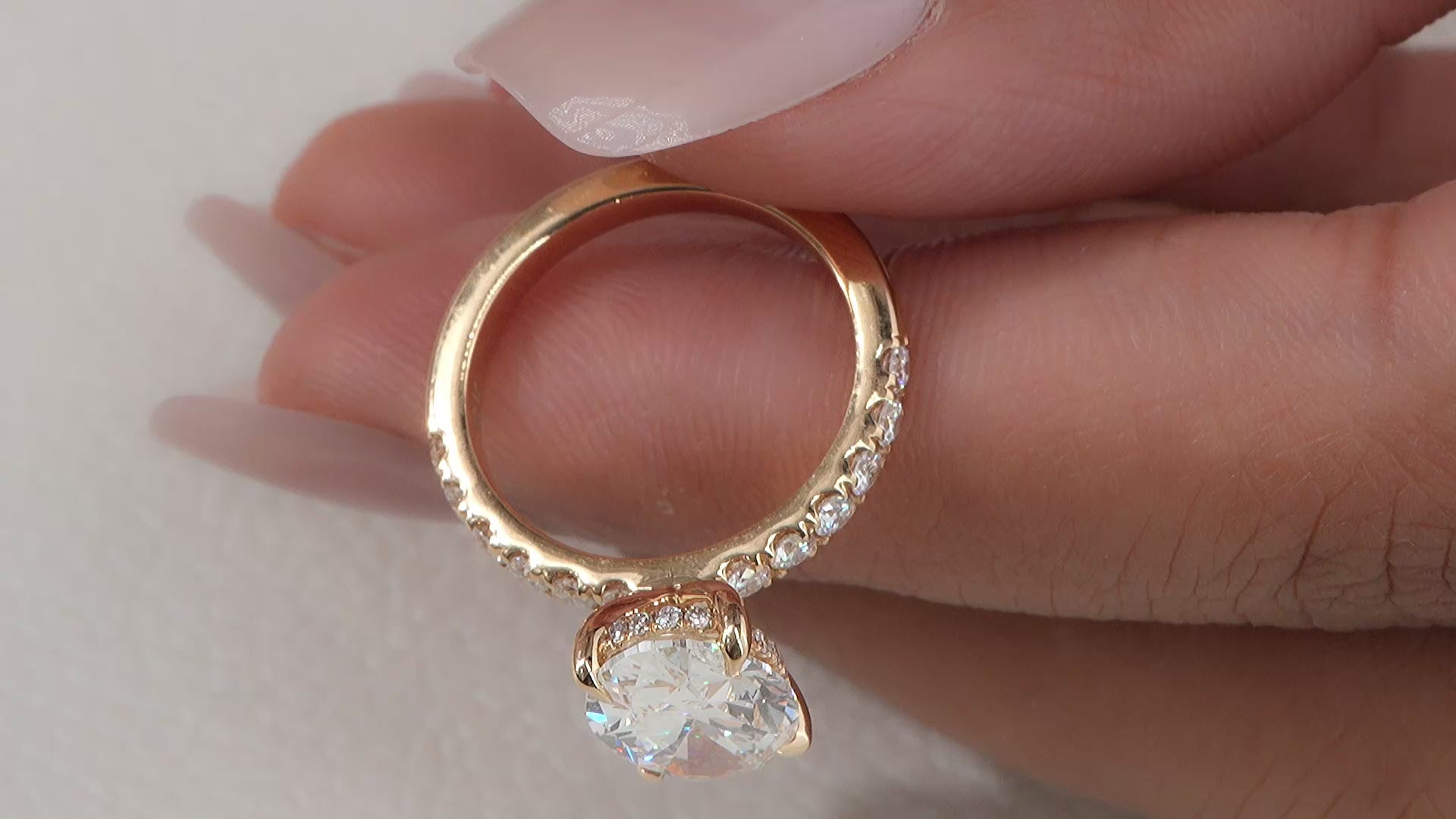 Oval Lab Diamond Engagement ring with pave diamond and hidden halo