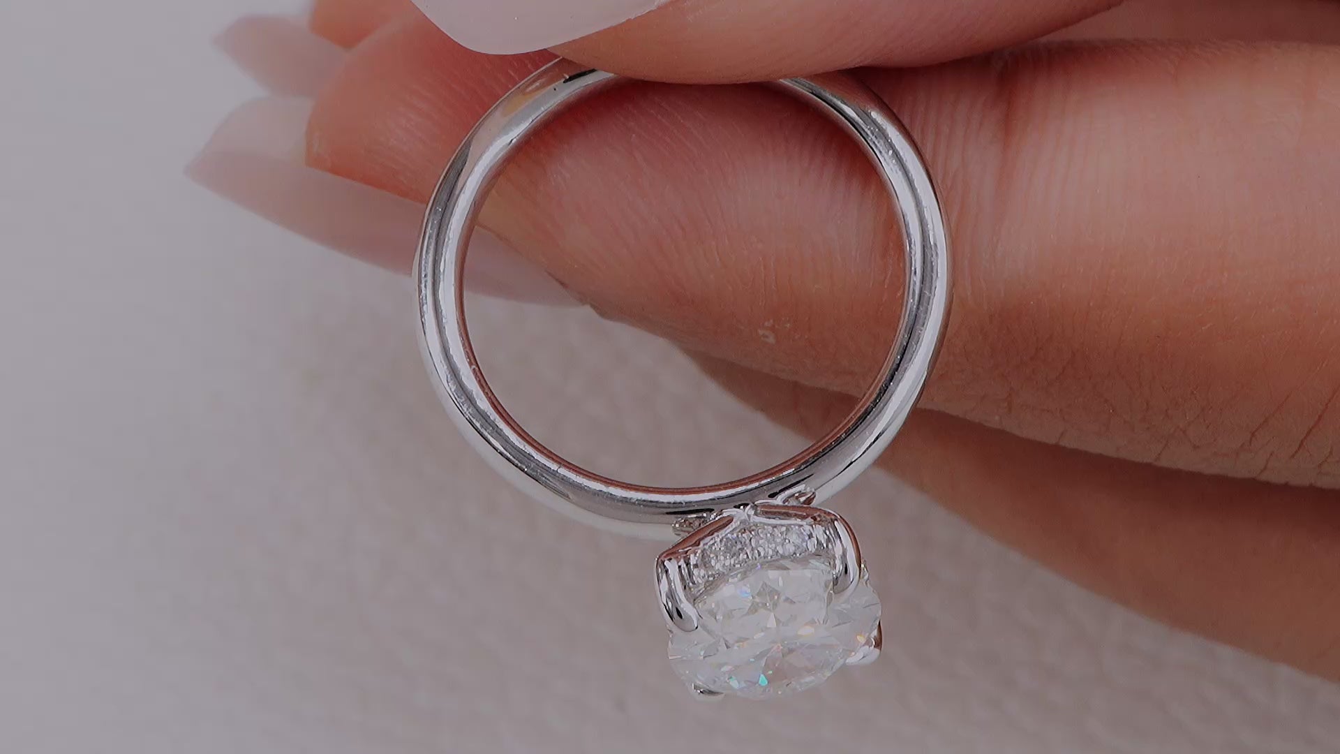 Oval Lab diamond Engagement ring with hidden halo and plain band