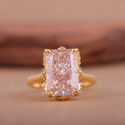Radiant cut pink lab-grown diamond tulip-style promise engagement ring with delicate petal setting