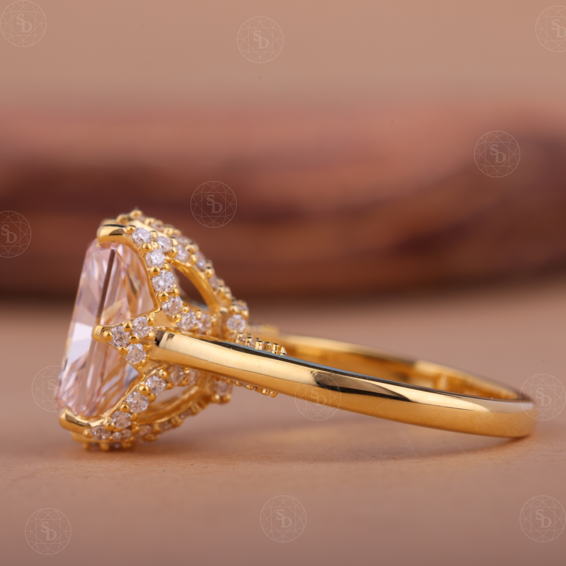 Radiant cut pink lab-grown diamond tulip-style promise engagement ring with delicate petal setting