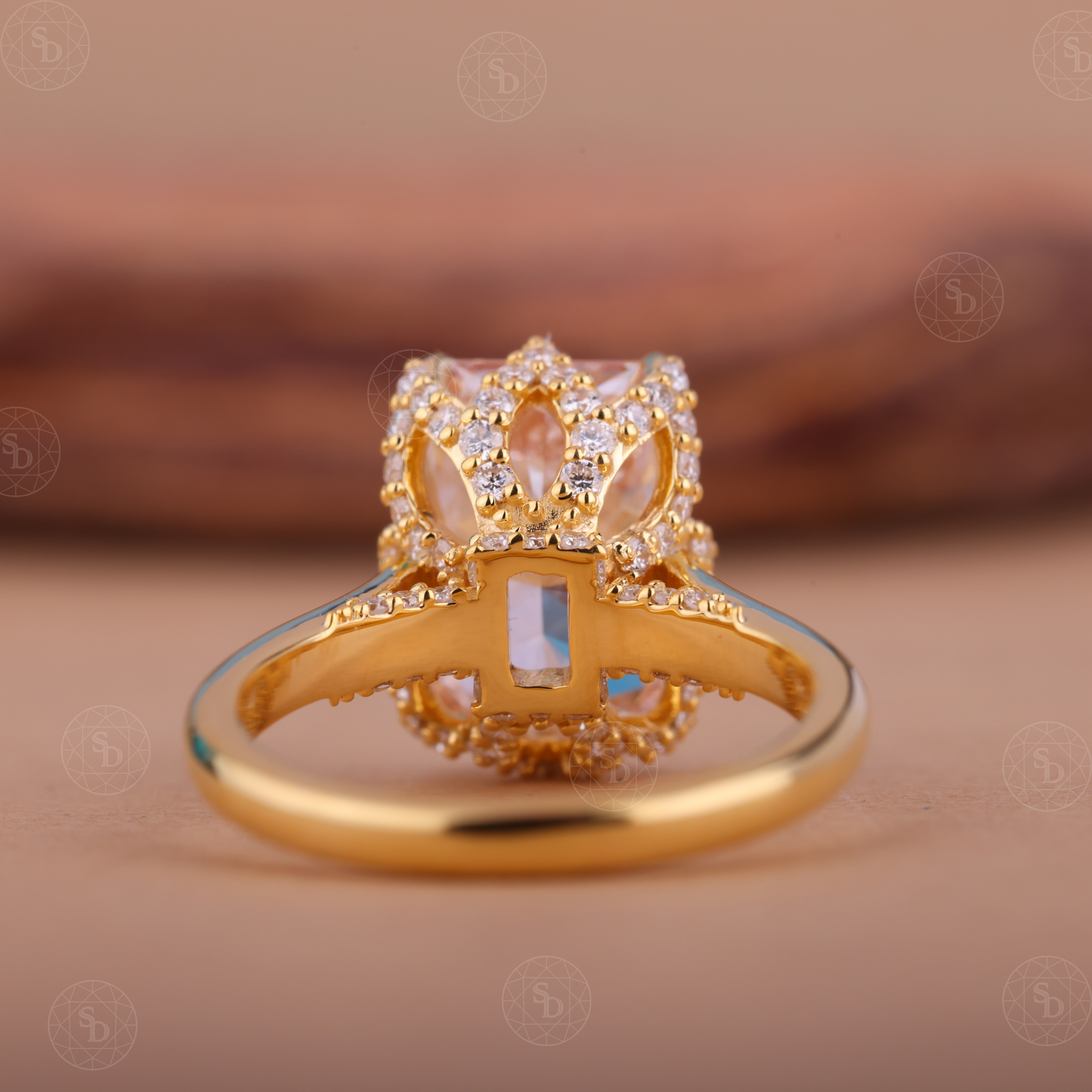 Radiant cut pink lab-grown diamond tulip-style promise engagement ring with delicate petal setting